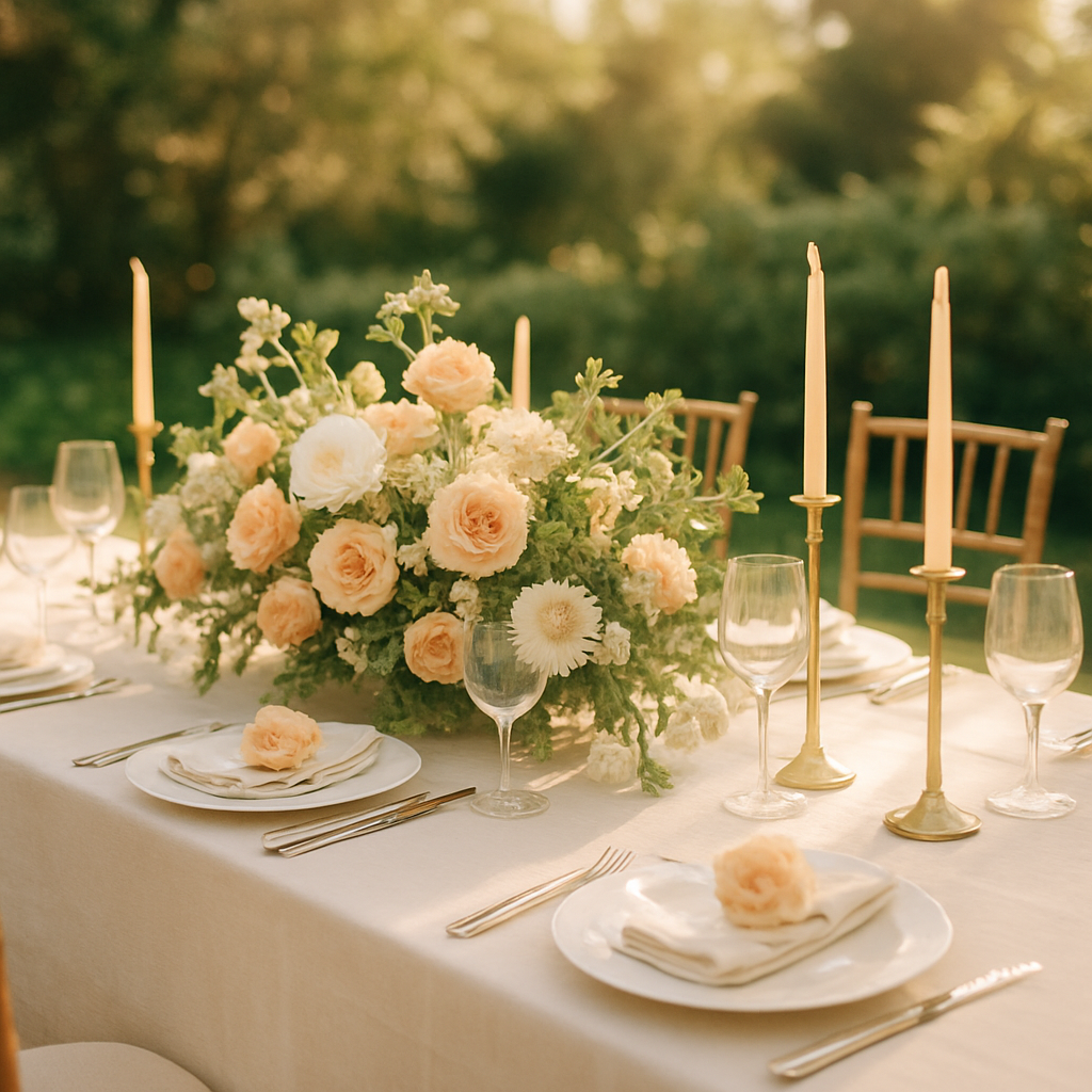Festlich gedeckte Hochzeitstafel im Freien in Oldenburg